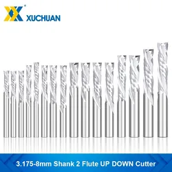 Espiral Compression Milling Cutter para carpintaria, cortar duas flautas, End Mill Cutter Bit, CNC Router, Shank Tool, 3.175-12mm