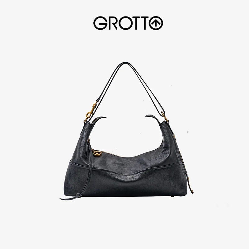 

GROTTO женская сумка на плечо плиссированная металлическая пряжка модный крутой дизайн на плечо персонализированная ниша 2025 новая женская сумка в уличном стиле