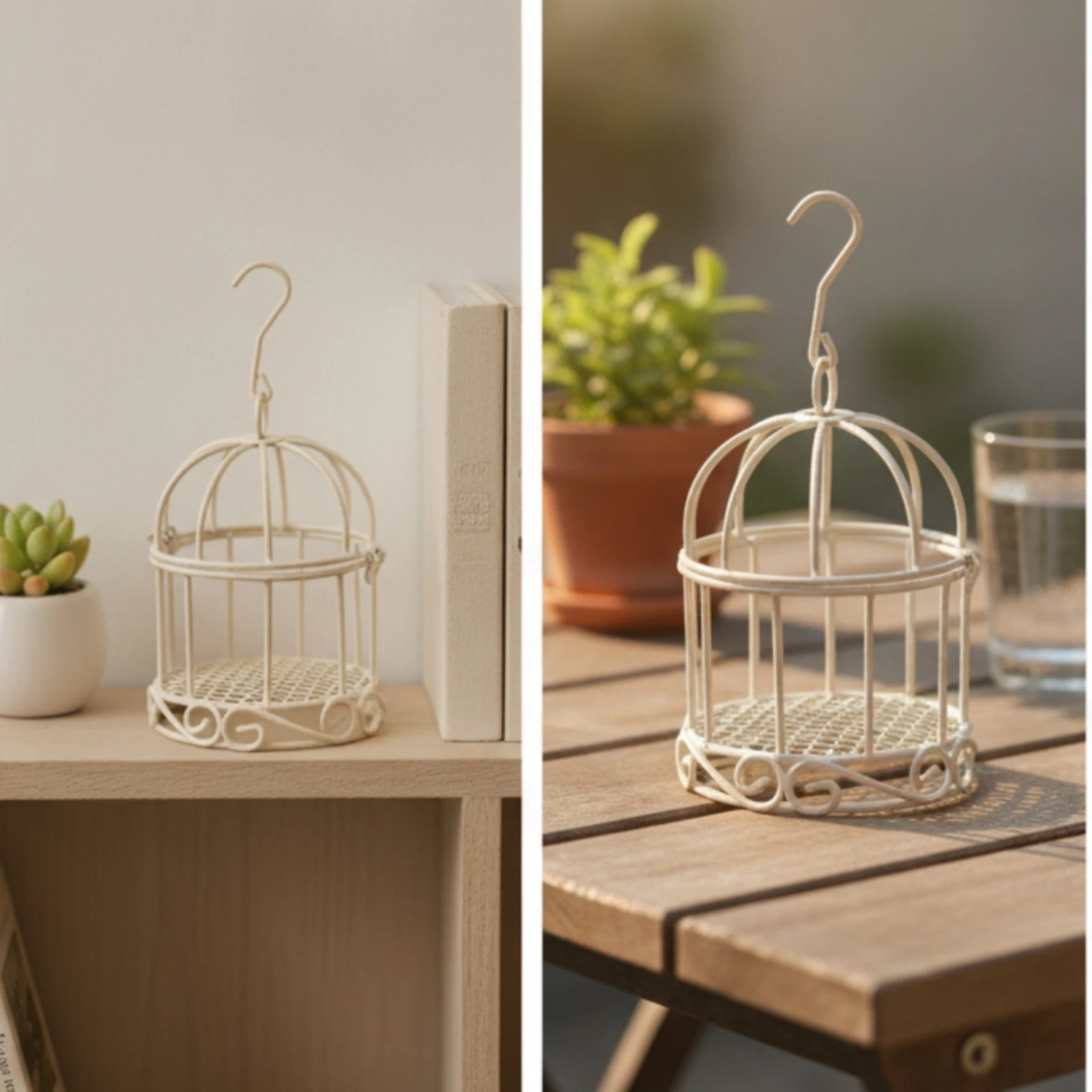 Miniature Iron Birdcage Ornament Compact Birdcage Ornament with Hanging Hook Decorative Cage Display Ready for Fairy Gardens