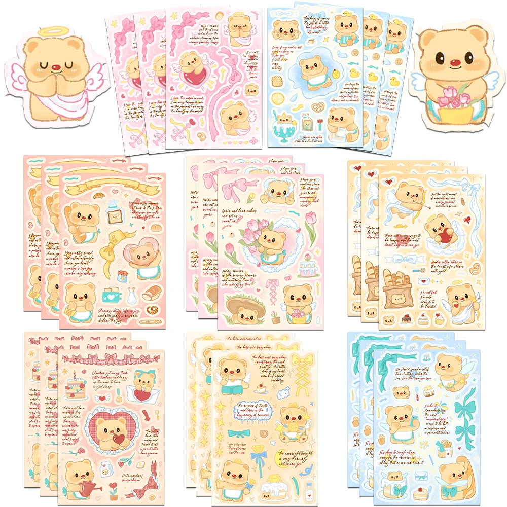 8/16Sheets Cartoon Butter Bear INS Style Cute Sticker DIY Laptop Luggage Phone Skateboard Guitar Graffiti Decals Fun for Gift