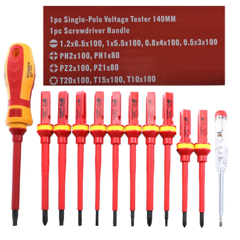 

13 pieces of electrician screwdriver set, resistant to 1000V high voltage insulation, chrome vanadium steel, strong magnetic