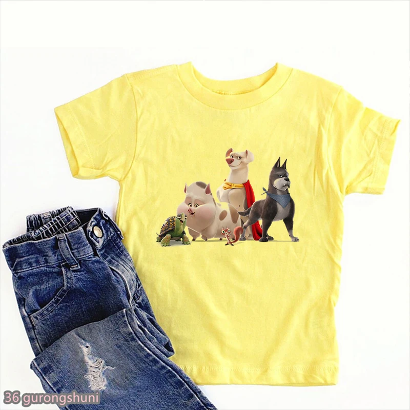 

T-Shirt For Boys 2022 New Movie Dc League Of Super-Pets Cartoon T Shirt Trendy Kids Tshirt Summer Boys Clothes Yellow Shirt Tops