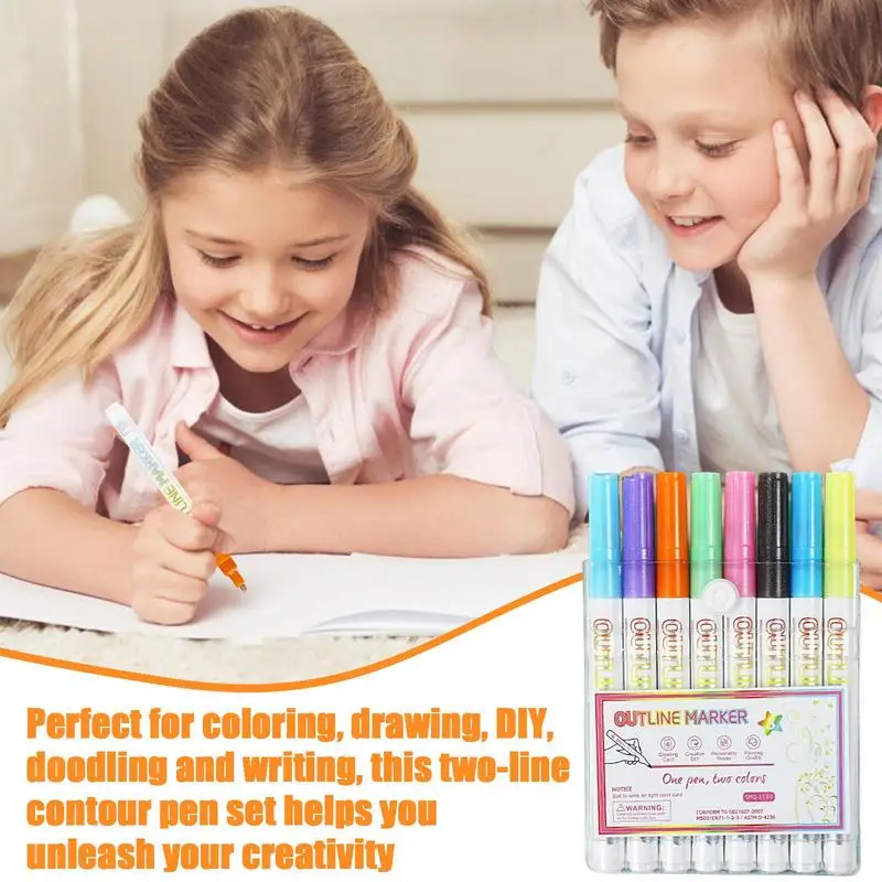 Contour Marker Set Glitter Schrijftekening Pennen Glitter Doodle Tekening Markers Pennen Dubbele Lijn Verf Markeringen Omtrek Marker Pen