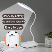 LED Desk Lamp AA Dry Battery Powered Touch Dimming Study Bedroom Student Dormitory Portable Night Light Folding Table Lamp