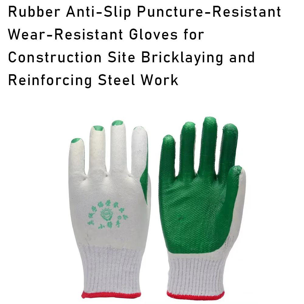 

Heavy Duty Protective Gloves Green Coated Anti Slip White Knitted Work Gloves For Labor Construction Gardening Durable Wear