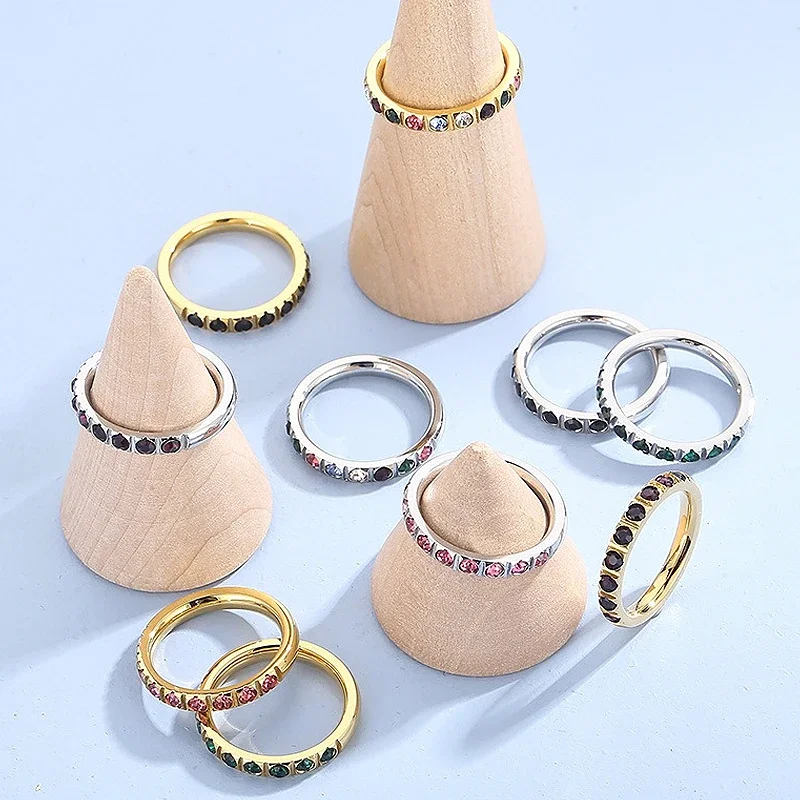 3mm Trendy Stainless Steel Rings For Women Mini Round Zircon Multiple Color Wedding Bands Finger Mujer Rings Jewelry Wholesale