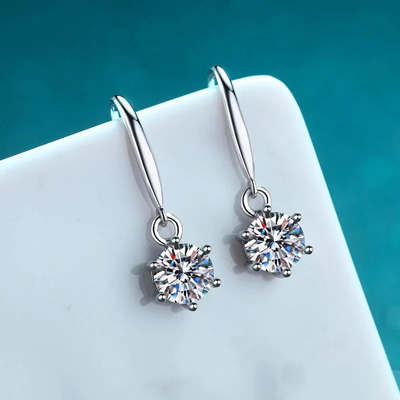 high quality 925 sterling silver Classic design 6 claw simple 1ct Dcolor round cut moissanite hoop earrings for women