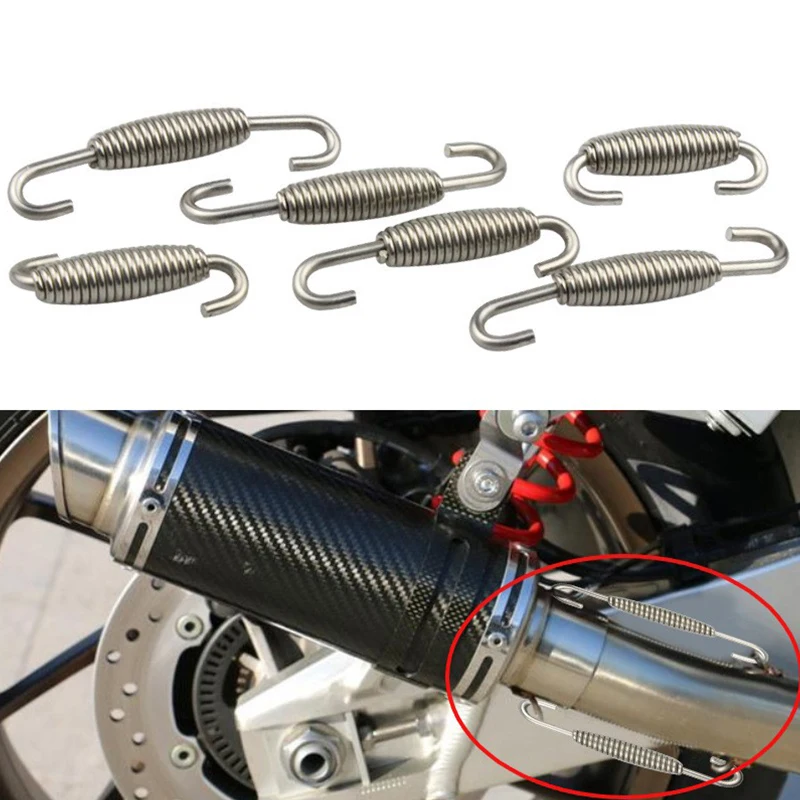 Uitlaatveerhaken 43 mm-85 mm voor motorfietsen, roestvrijstalen constructie, draaibare uitlaat met middenverbindingsbuis aan de voorkant