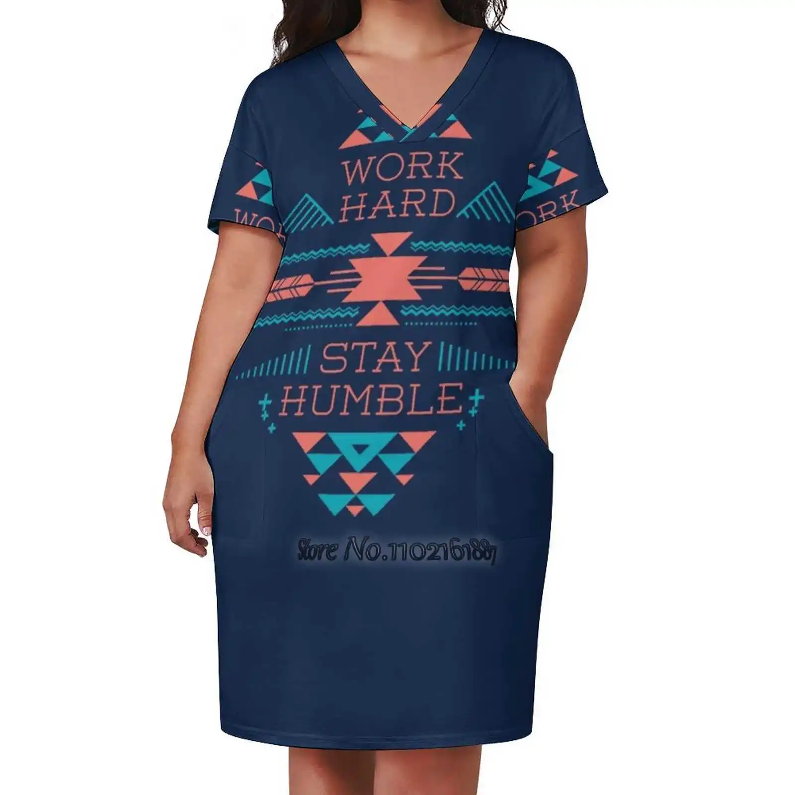 Work Hard Stay Humble Fashion Street Dress Loose V-Neck Short Sleeve Skirt Casual Party Skirt 5Xl Quote Typography Navajo