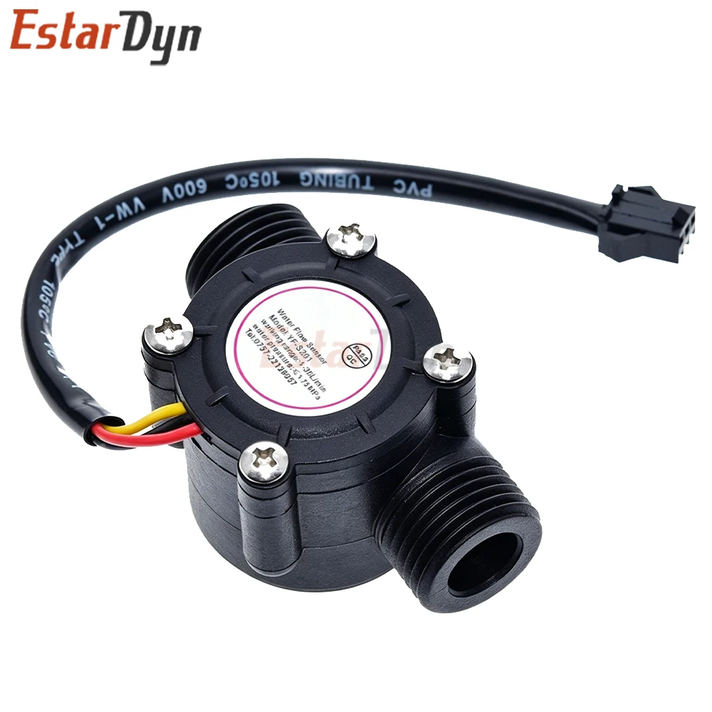 Débitmètre d'eau Estardyn YF-S201 à capteur à effet Hall 5-18V 1-30L/min avec sortie impulsion DC pour le contrôle de l'eau