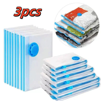 3pcs Thickening Vacuum Bag Clothes Storage Bag With Valve Transparent Compression Storage Bag Travel Space-saving Sealing Bag