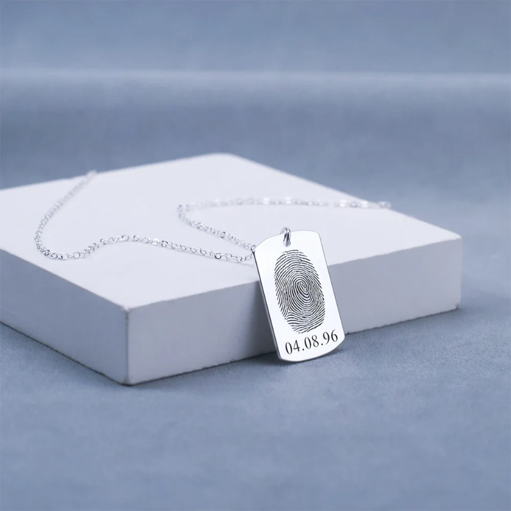قلادة مخصصة بصمة للرجال والنساء ، الفولاذ المقاوم للصدأ ، لوحة معدنية مربعة ، قلادة التاريخ ، هدية الذكرى #3