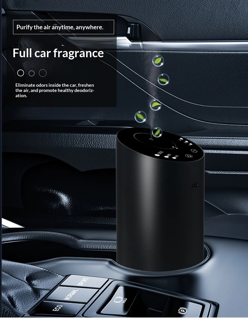 Wireless Car Aroma Diffuser Rechargeable Fragrance Humidifier with 20ml Empty Essential Oil Bottle for Car Bedroom Home