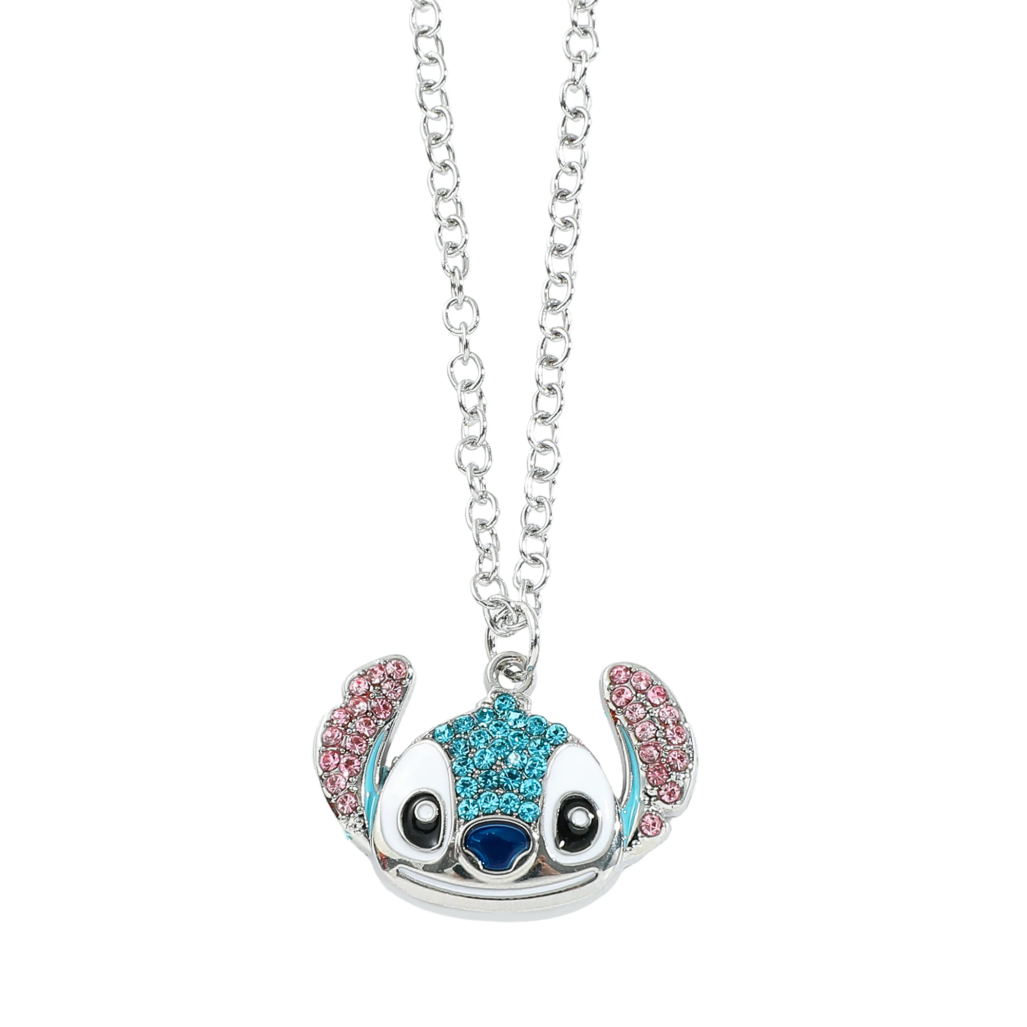 Cute Disney Cartoon Stitch Necklace Creative Fine Rhinestone Pendant Accessories Kawaii Stitch Sweet Necklace Gift for Friends