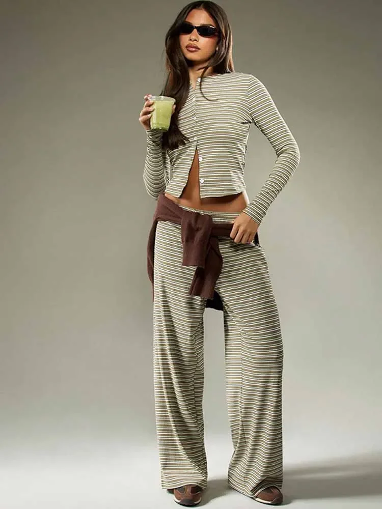 

Striped casual Harajuku design drawstring baggy pants for women y2k vintage trendy streetwear wide-leg pants joggers 2-Piece Set