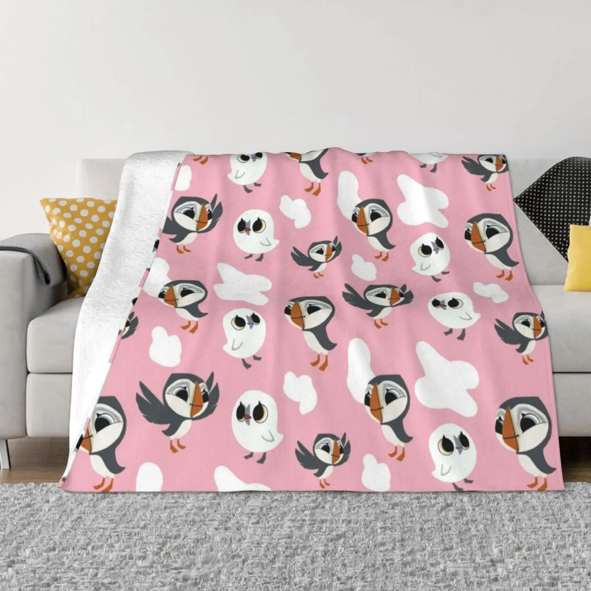 

Puffin rock repeated pattern- pink colour Throw Blanket Picnic Blanket Softest Blanket