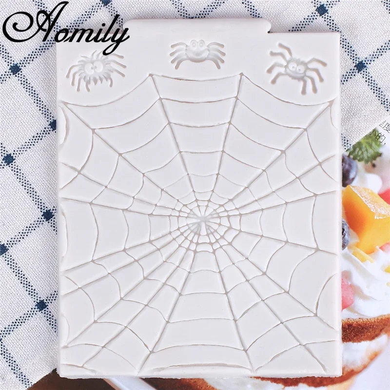 Aomily Halloween Baking Mold Silicone Mold Spider Web Fondant Molds Chocolate Candy Moulds DIY Cake Molds Decoration Baking Tool