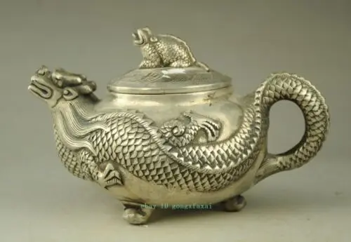 

Collection decoration Tibet silver Carving Dragon decorative handmade teapot a7