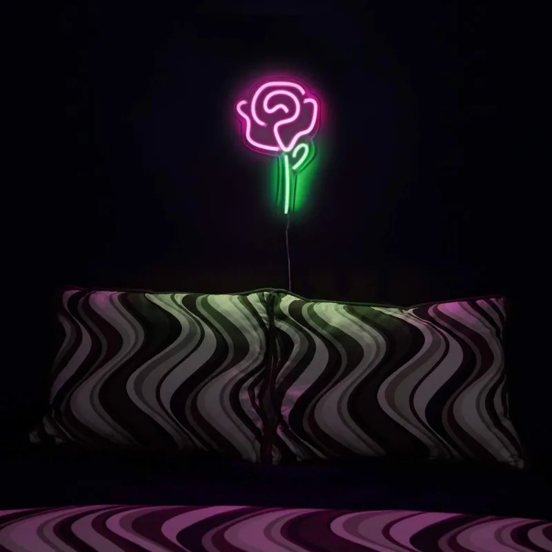 15 "X 9" Inch Led Neon Roze Roos Bloem Met Groene Stengel Muur Cool Licht Kunst Slaapkamer Decoraties Aangedreven Door Usb Draad (Roos)