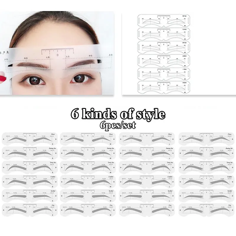 6pcs/set Eyebrow Stencil Reusable Eyebrow Shaper Brow Stamping Template Kit DIY Eye Brow Definer Makeup Tools Accessories