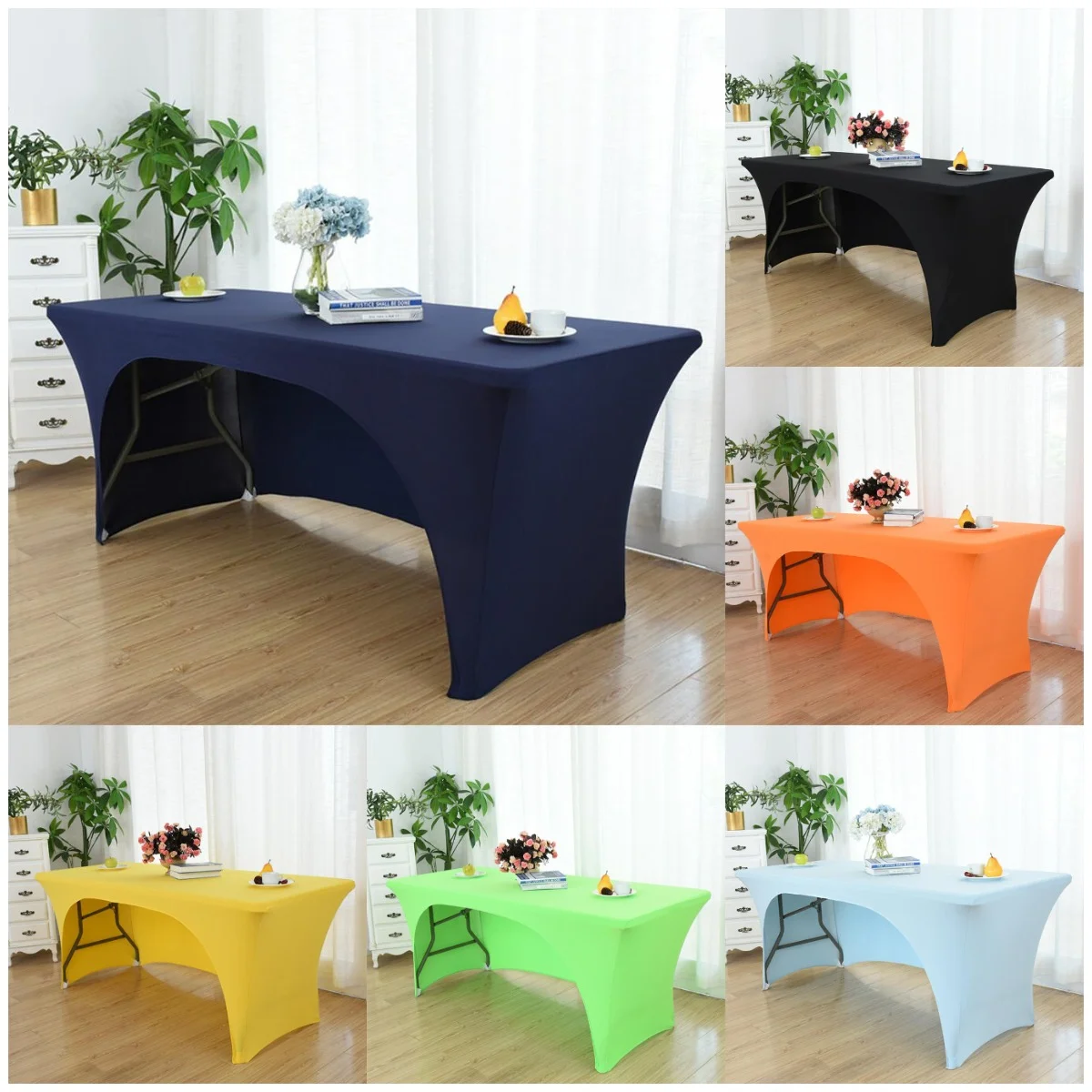 غطاء طاولة مستطيل باللون الأسود من جانب واحد مفتوح من الألياف اللدنة لتزيين حفلات الزفاف وحفلات أعياد الميلاد وحفلات الضيوف #1