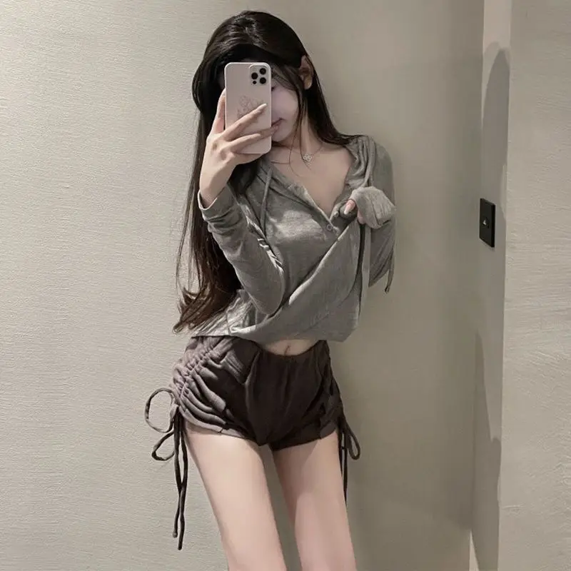 Pure Wind Hood Top Woman Summer Skinny Spice T-shirt Long Sleeve Sun Protection Shirt Thin Split Fashionable Casual