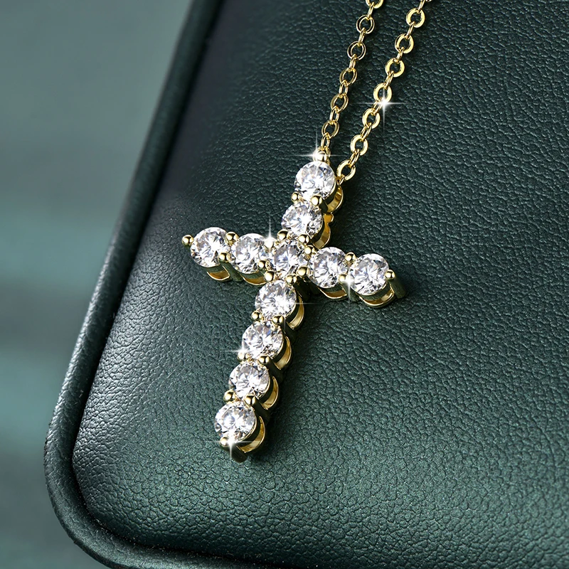 Lnngy 14K Gold Filled Kreuz-Anhänger-Halskette, zertifizierte 3,5 mm Voll-Moissanit-Halsketten für Damen, Labordiamant-Vintage-Schmuck – Detail 3