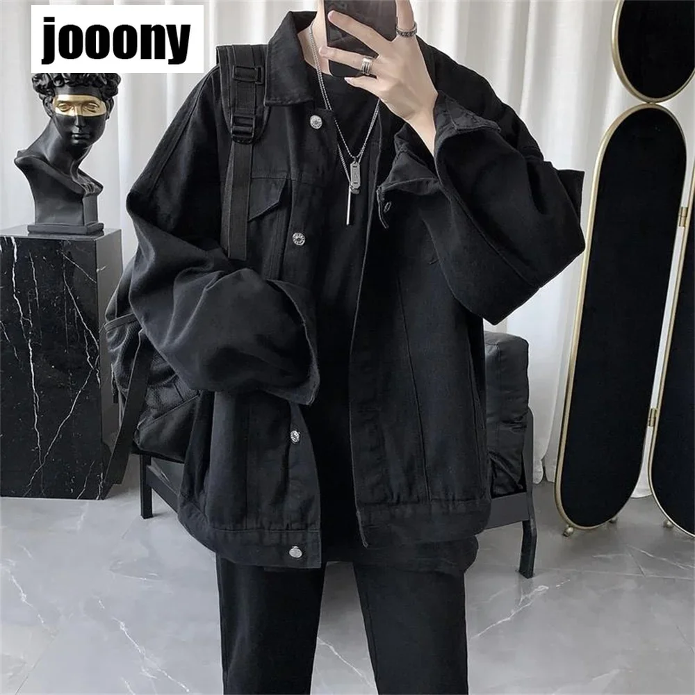 Men\'s Black Casual Workwear Jean Jacket Loose Casual Versatile Youthful Male Solid Color Tops Jacket Mens Fashion Denim Jackets