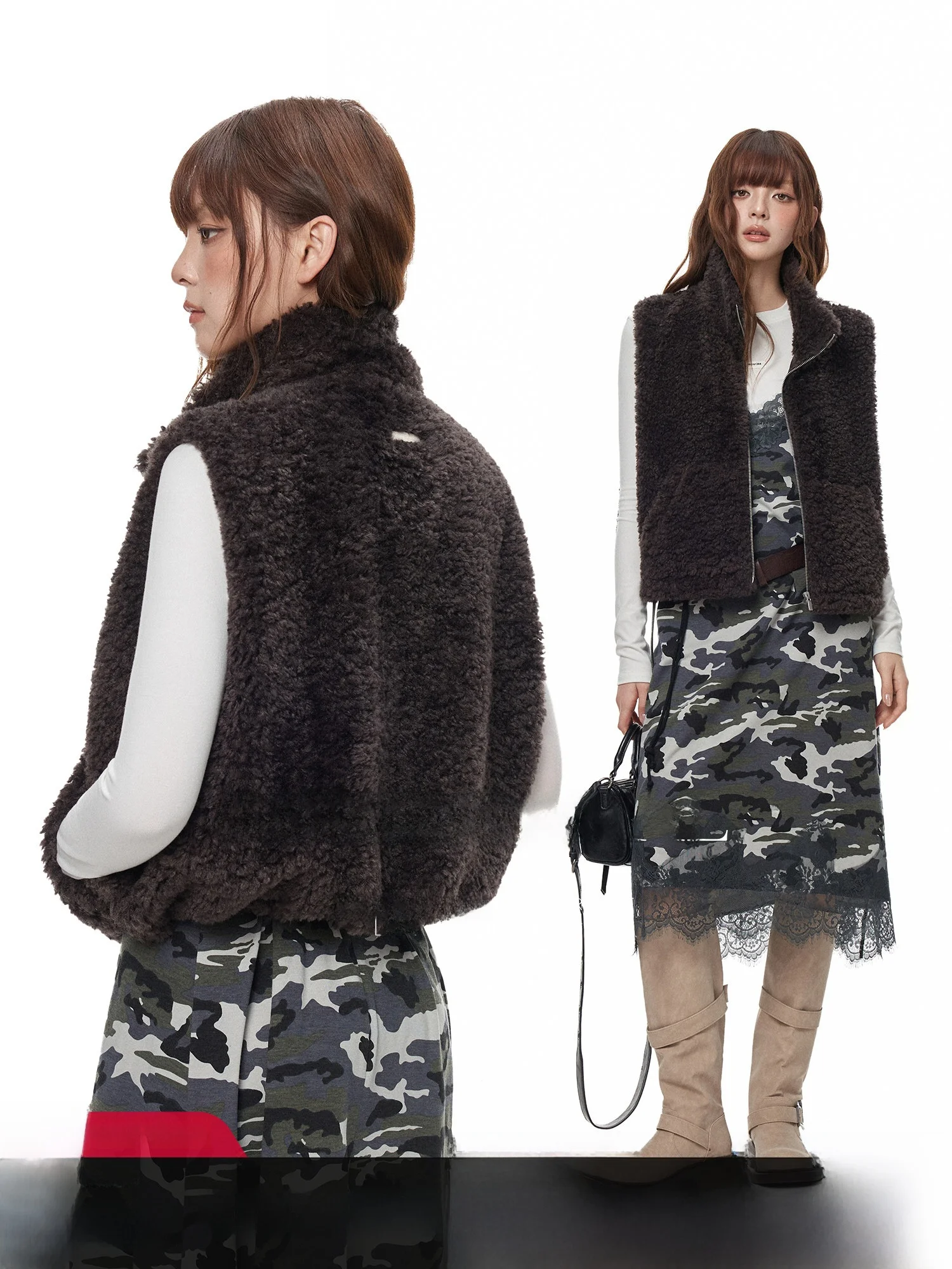 

TurnSignal Women's Loose Fit Faux Lamb Fur Vest Autumn Winter Casual Warm Stand Collar Plu Outerwear Faion Ladies Vest