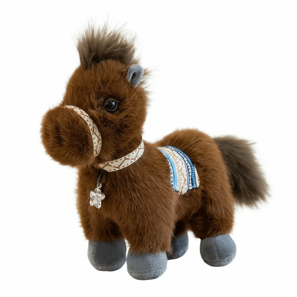

Soft New Year Mascot Long Mane Standing Horse Lifelike Details Plush Doll Cozy Stuffed Cartoon Simulation Foal Classic