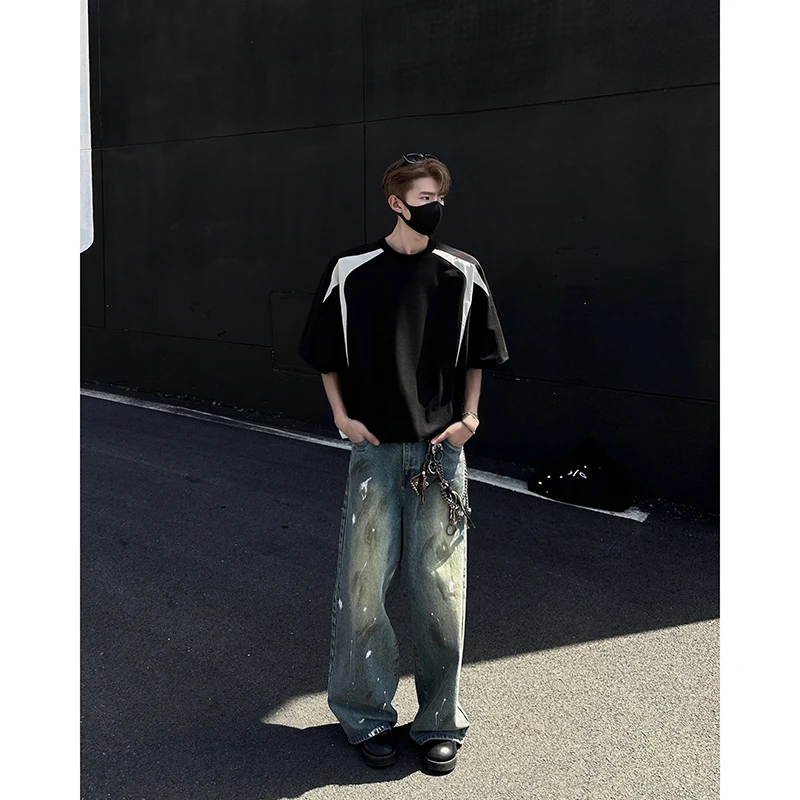 2026 Summer New Style Men's Large-Sized High-Quality Personalized Patchwork Short-Sleeved T-Shirt Polo Shirt