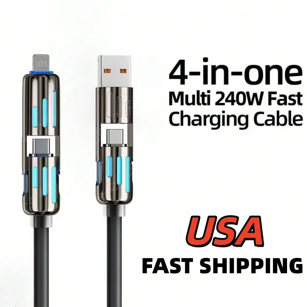 

Новый кабель для быстрой зарядки 240W Light Column 4-в-1 с разъемом Type-C подходит для Apple, Huawei и Android.
