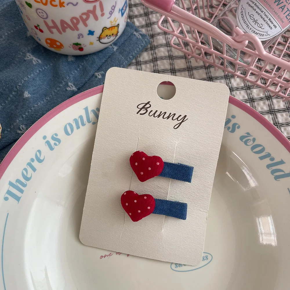 

Korean Style Hair Clips 2PCS Denim Red Blue Stars Polka Dots Edgy Sweet Design Side Clips for Toddler Girls