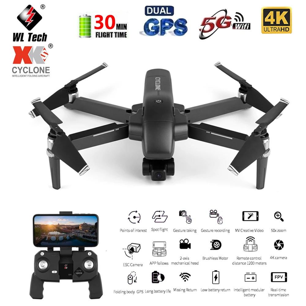 

WLtoys XK Q868 Бесщеточный дрон GPS 5G WIFI FPV с 2-осевым подвесом 4K Камера 30 минут Время полета RC Квадрокоптер Дрон RTF SG906 PRO2