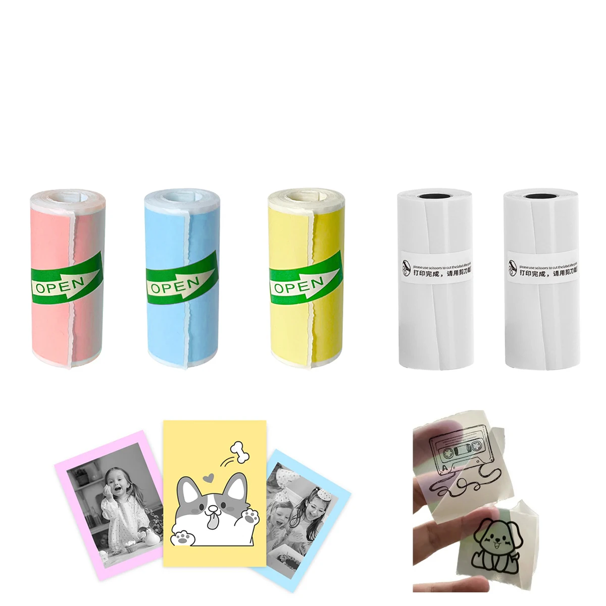 Mini Printer Paper 57x25mm Clear Thermal Paper - BPA-Free Adhesive/Plain Options for Scrapbooking/Logistics/Portable Printers