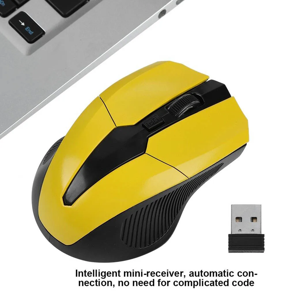 

2.4Ghz Wireless Mouse 1200DPI Adjustable Home Office Computer Game Optical Gaming Cordless Mice,Yellow