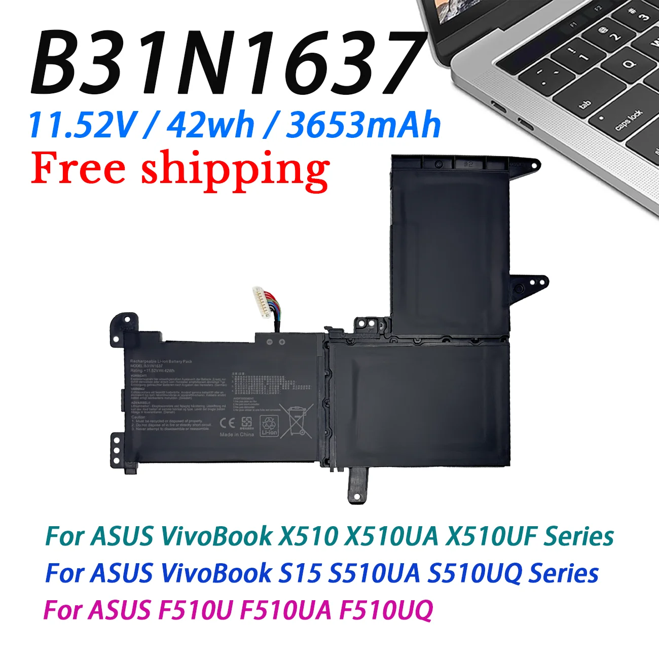 B31N1637 batería del ordenador portátil para ASUS X510 X510UA X510UF X510UQ X510UN X510UAR VivoBook S15 S510UA S510UQ S510UN S510UR F510UA