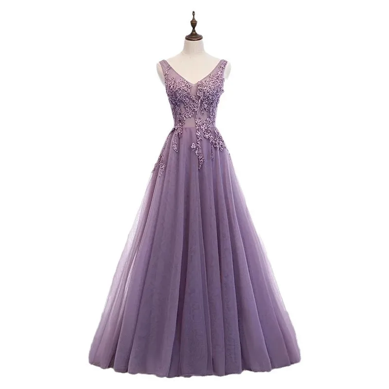 2024 Gorgeous Evening Dresses for Women Sexy V Neck Crystal Beaded Beads Backless Spaghetti Straps Formal Purple Prom Gown