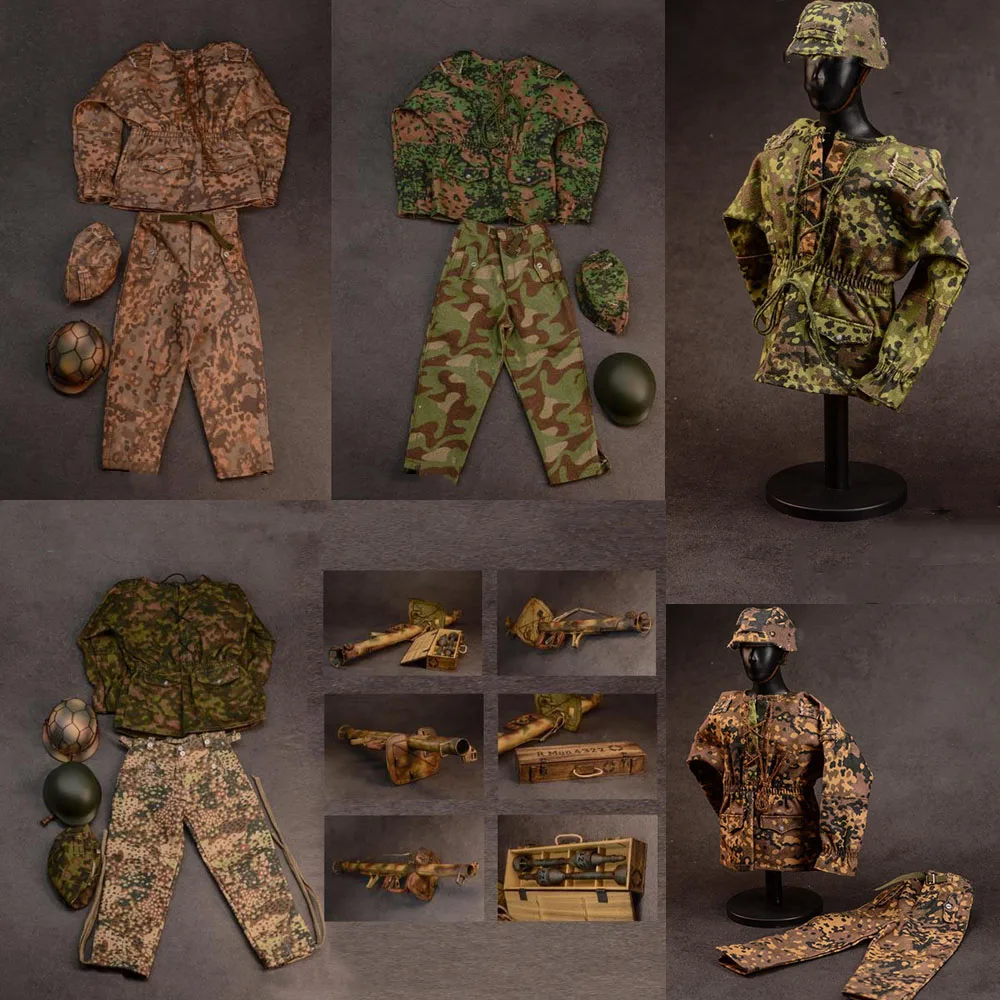 G-016 1/6 Male Soldier World War II Smock Field Jungle Force Camouflage Combat Uniform Top Pants Hat For 12