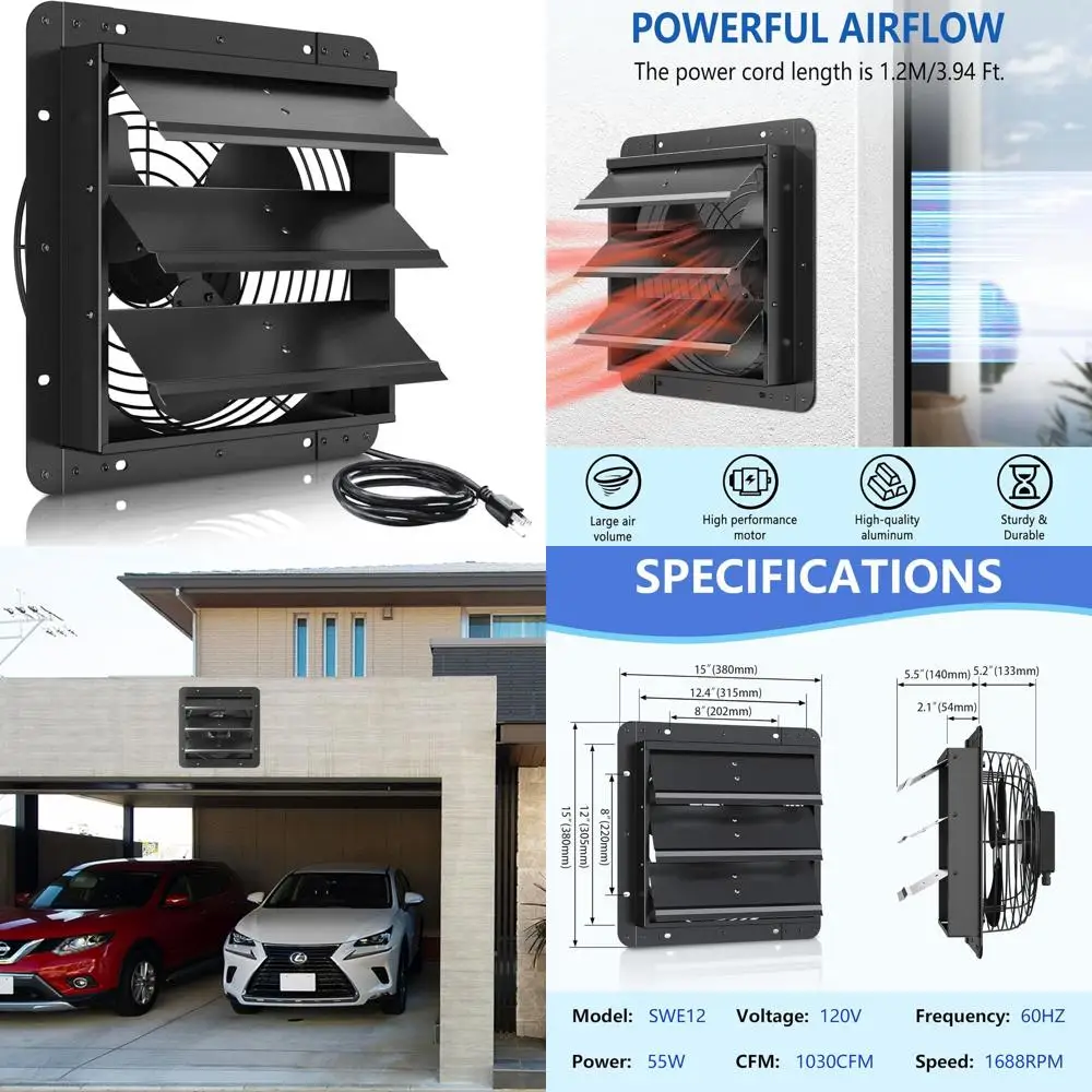 

12 Wall-Mounted High-Speed Automatic Shutter for Attics, Greenhouses, Sheds, and Garages