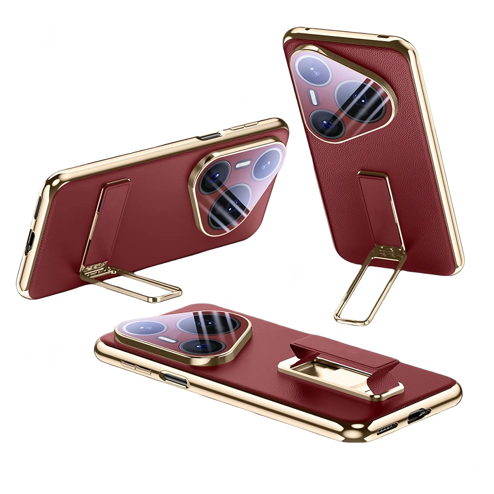 

Genuine Leather Phone Case for Huawei Pura 80/80 Pro/80 Pro+/80 Ultra Full Lens Coverage with Wrist Strap Kickstand