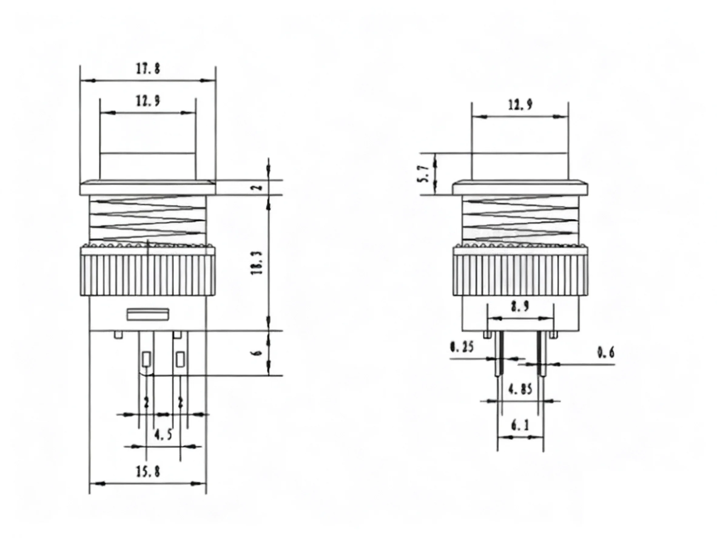 زر 16 مم/R16-503 مع ضوء، إعادة ضبط تشغيل النقطة، مفتاح قفل ذاتي، دائري أحمر وأخضر، 4 دبابيس و2 دبابيس #3