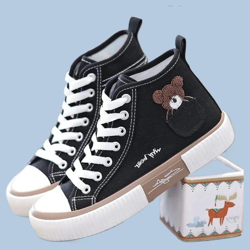 

Casual Vulcanized Shoe Flats High Top Zapatos Mujer Cute Canvas Women Breathable Sneakers Brand Sport Shoes for Woman