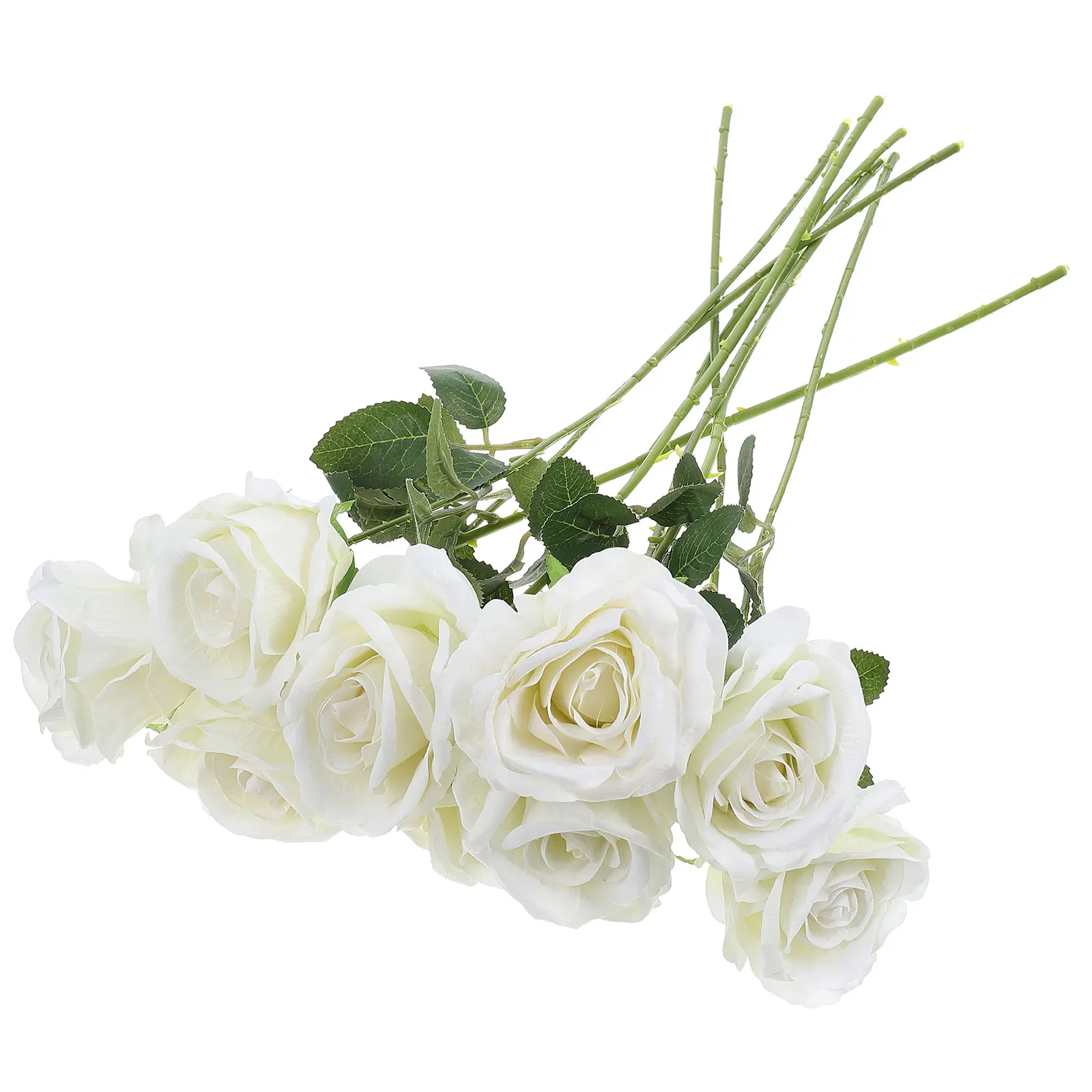 

9pcs Artificial Roses Flannel Material Iron Stems Realistic Wedding Decor Home Ornament Living Room Bedroom Study