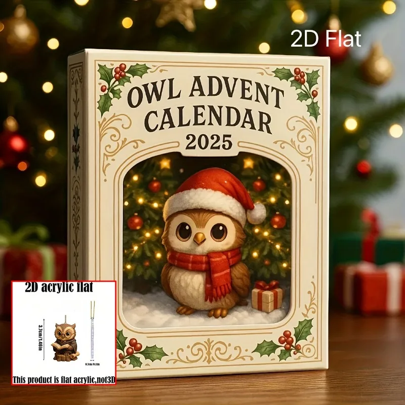 

2025 Owl Advent Calendar 2D Acrylic Christmas Tree Decoration 24 Days Holiday Decoration Surprise Blind Box Desktop Ornaments