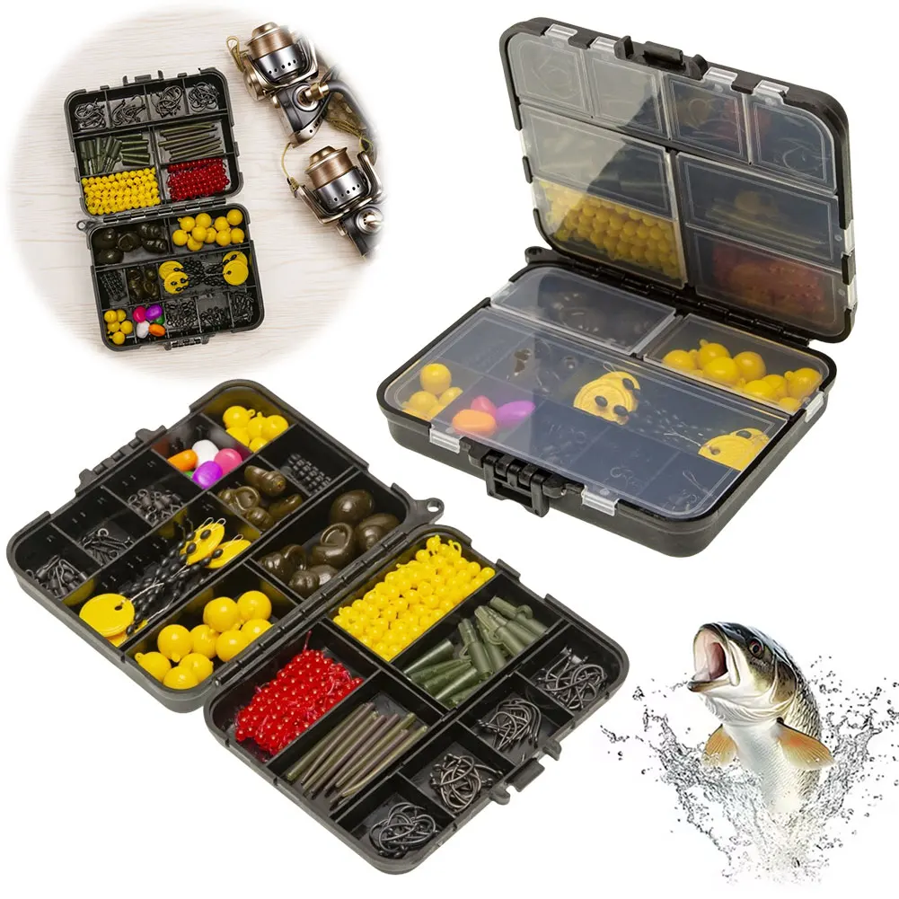 

Набор для карповой ловли из 145 предметов, включая грузила, двусторонний рыболовный ящик, крючки, вертлюги, страховочные клипсы, резиновые колпачки