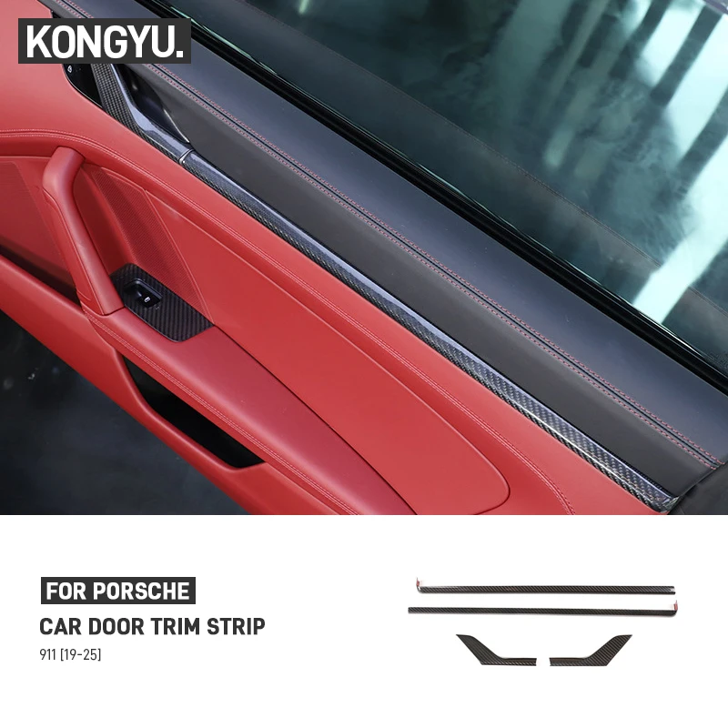 

For Porsche 911 992 2019-2025 Car Carbon Fiber Inner Door Switch Panel Cover Trim Door Panel Decorate Strip Interior Accessories