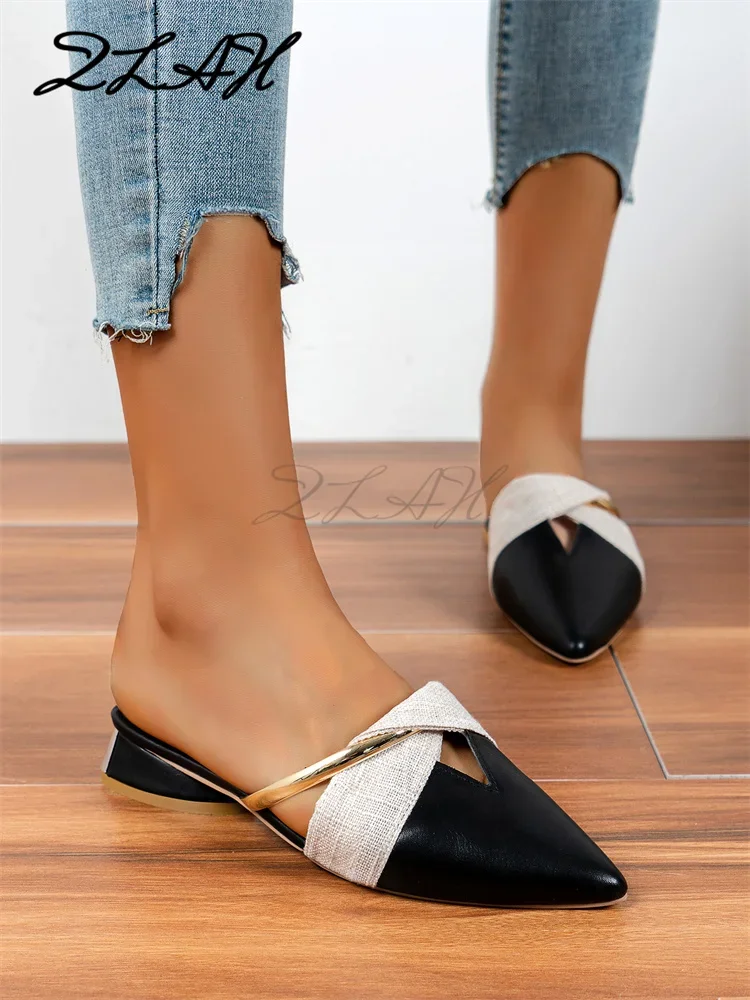 Elegant Heel Women Mules Summer New Sexy Pointed-Toe Ladies Slippers Slip on Leisure Ladies Office Shoes Pumps Women Sandals