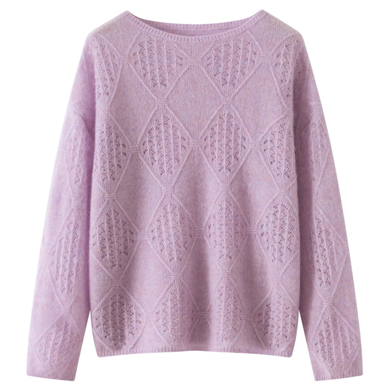 

MEETCC Women's 100% Cashmere Hollow Out Sweater Spring Autumn O Neck Pullover Chic Soft Cashmere Knitwear Luxury Casual Tops