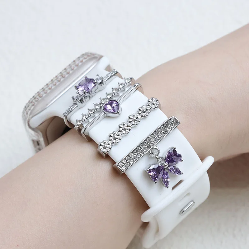 Fashion Silicone Strap Decorative For Apple Watch Band Ornament Decoration Metal Charms Strap Accessories